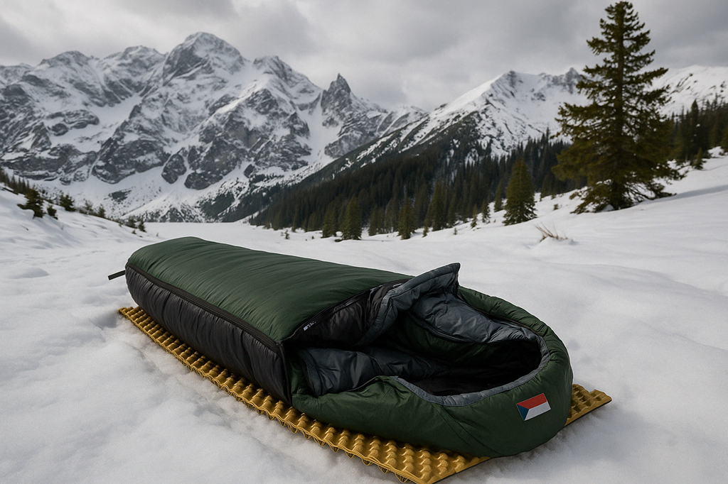 Spací pytel v horské krajině